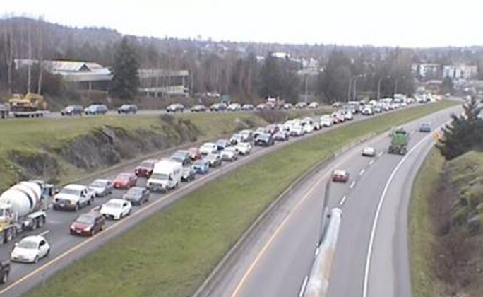 Vehicle collision snarls northbound traffic on Pat Bay Highway on Monday