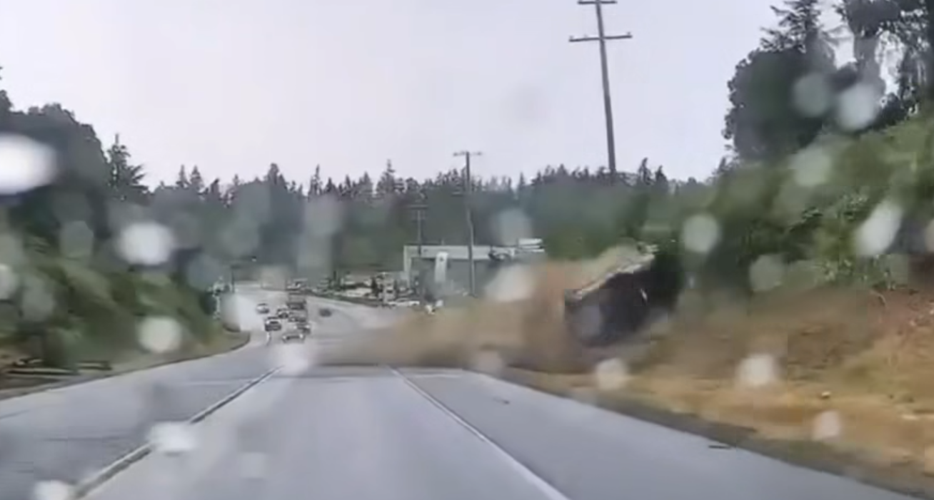Dashcam captures alleged impaired driving rollover crash in Colwood (VIDEO)