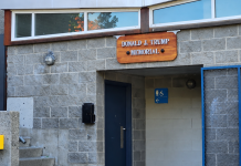 ‘Donald J. Trump Memorial’ sign appears above Victoria public washroom